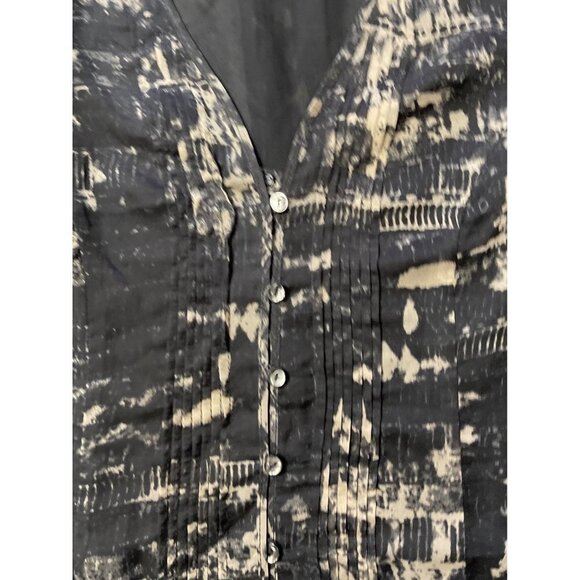 Women's Black & Taupe Chiffon Blouse Size 1X (16W-18W) V-Neck Tux-Pleated Button - Picture 5 of 9